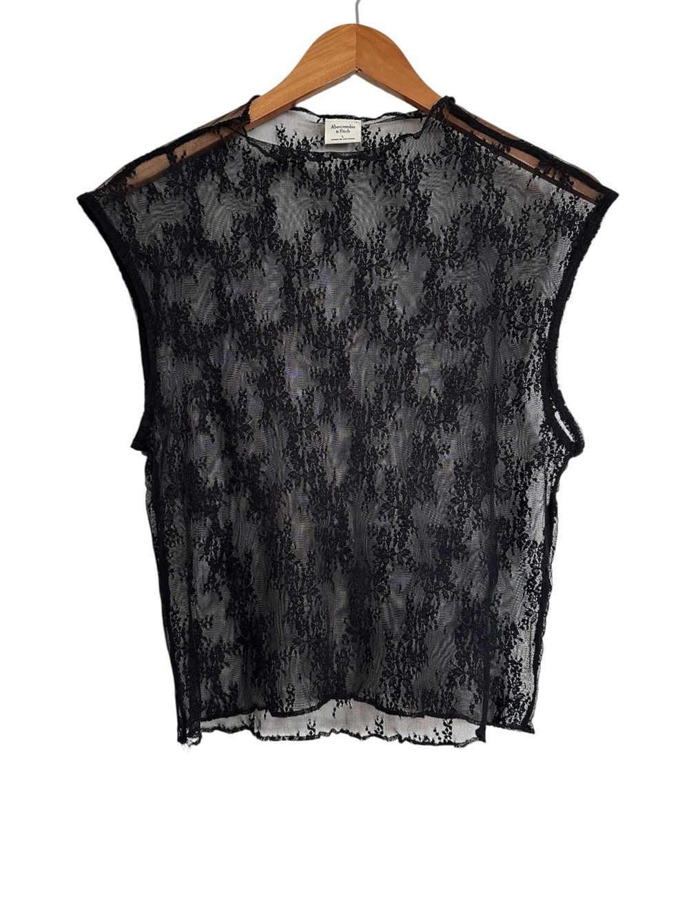 Abercrombie & Fitch Sheer Lace Top Black Sz Large Whimsigoth Grunge Alternative